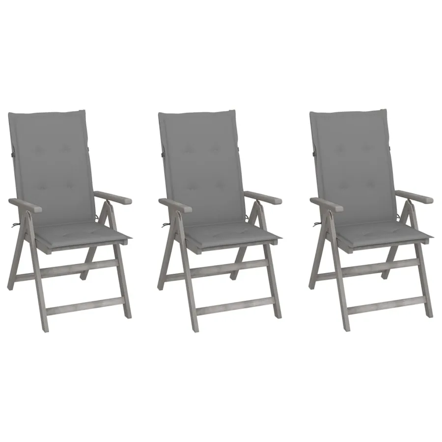 Chaises inclinables de jardin lot de 3 et coussins Bois acacia