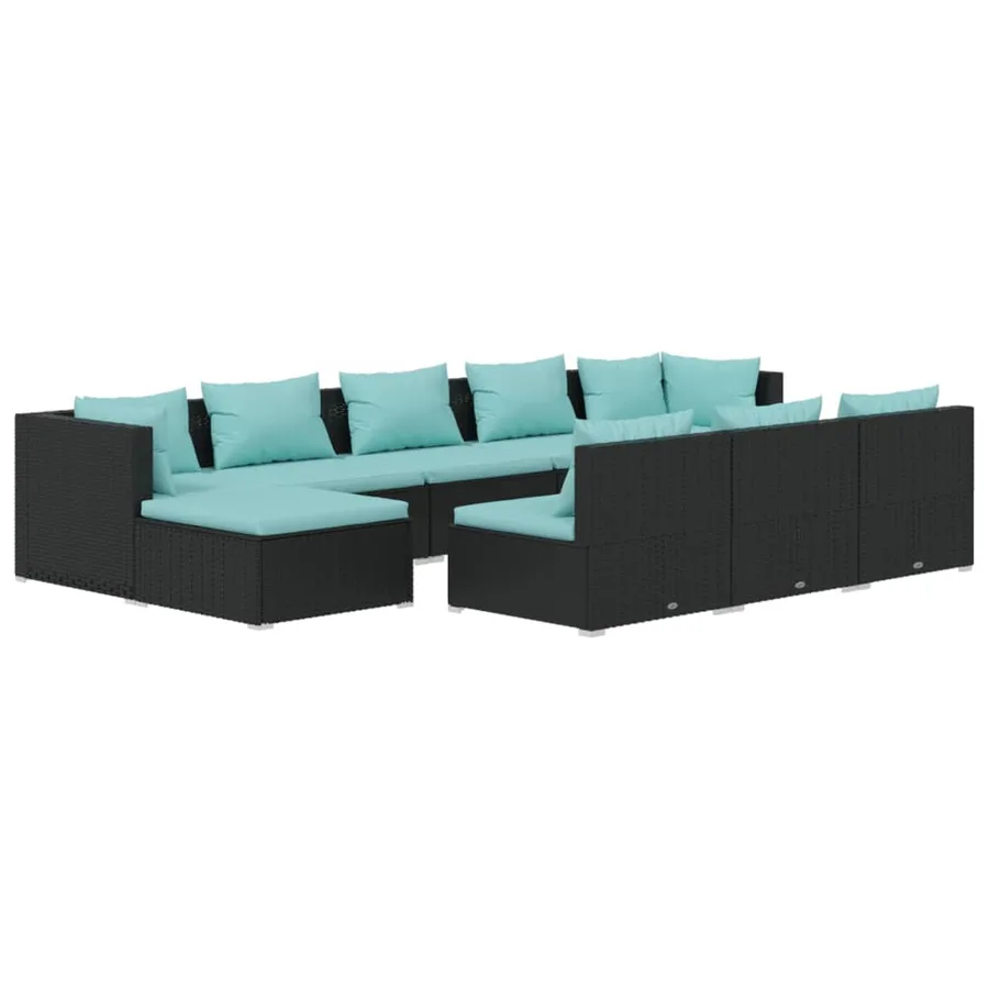 Salon de jardin 10 pcs avec coussins Noir Résine tressée - 2