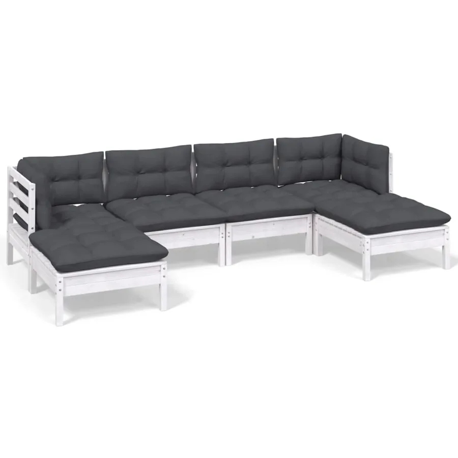 Salon de jardin 6 pcs avec coussins blanc bois de pin - 2