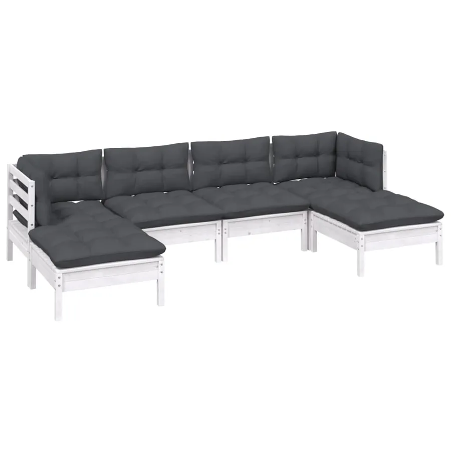 Salon de jardin 6 pcs avec coussins blanc bois de pin - 3