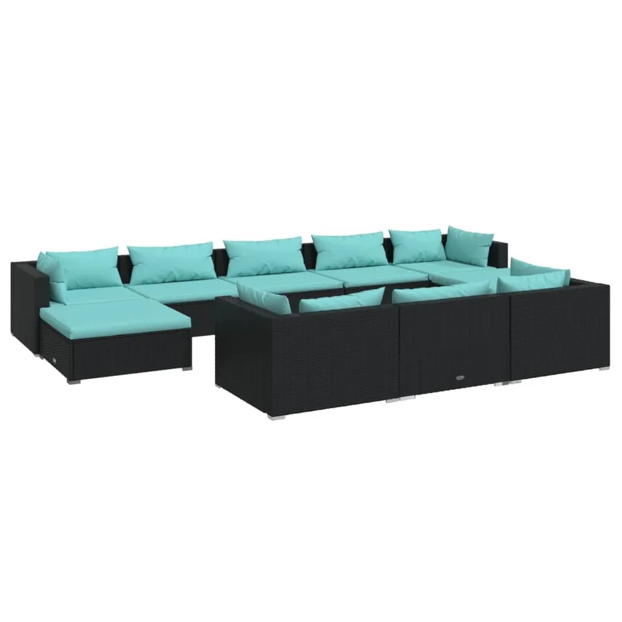 Salon de jardin 10 pcs avec coussins Noir Résine tressée - 2