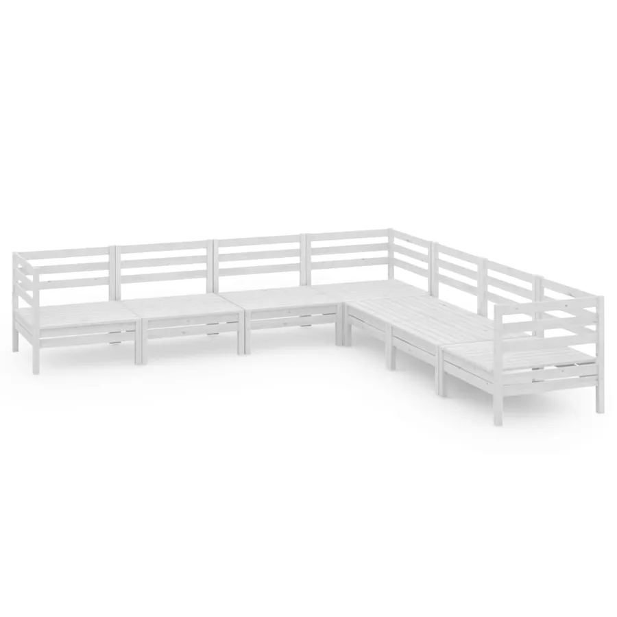Salon de jardin 7 pcs Bois de pin massif Blanc - 2