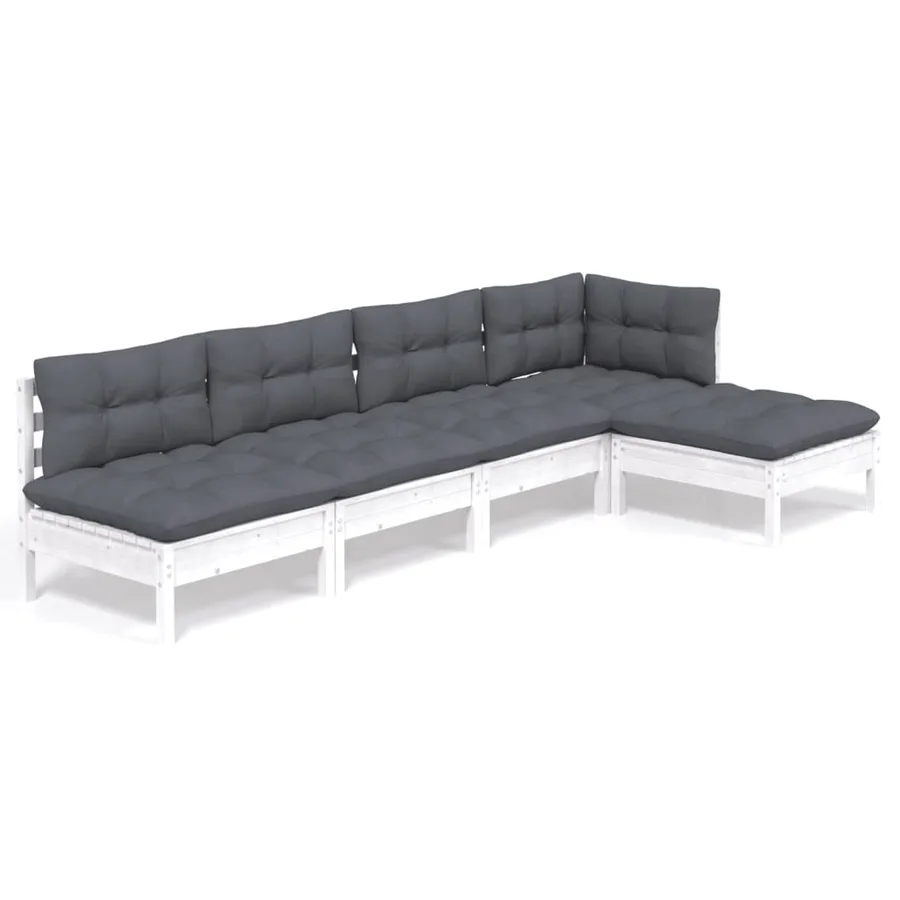 Salon de jardin 5 pcs avec coussins blanc bois de pin - 2