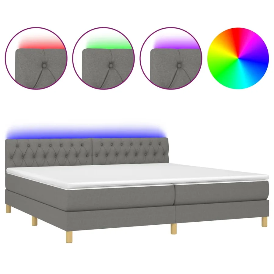 Sommier à lattes de lit et matelas et LED Gris foncé 200x200 cm - 2