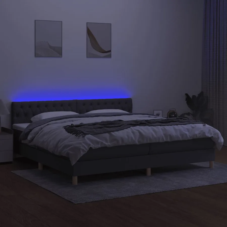 Sommier à lattes de lit et matelas et LED Gris foncé 200x200 cm - 4