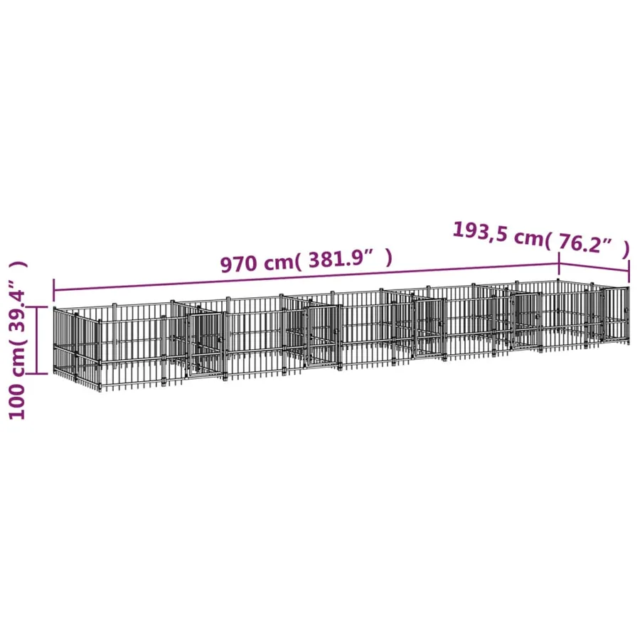 Chenil d'extérieur pour chiens Acier 18,77 m² - 6