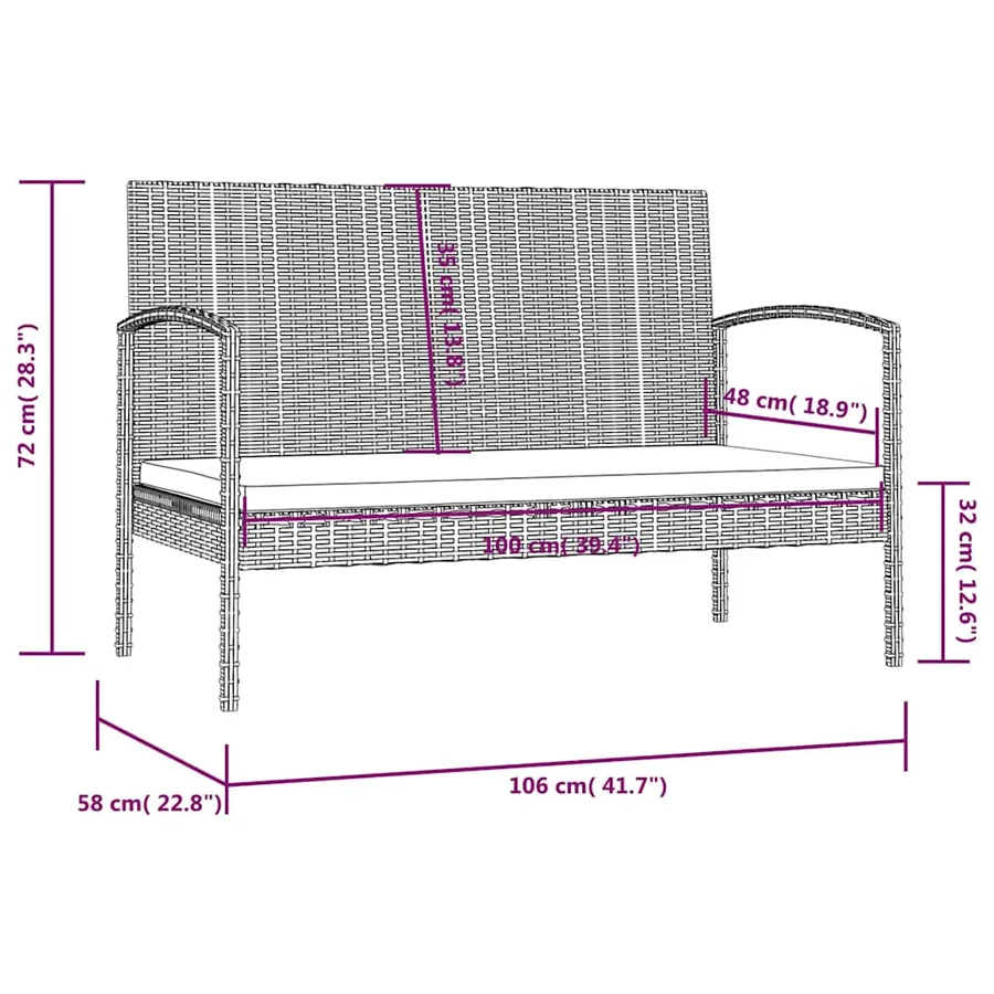 Salon de jardin 8 pcs avec coussins résine tressée noir - 11