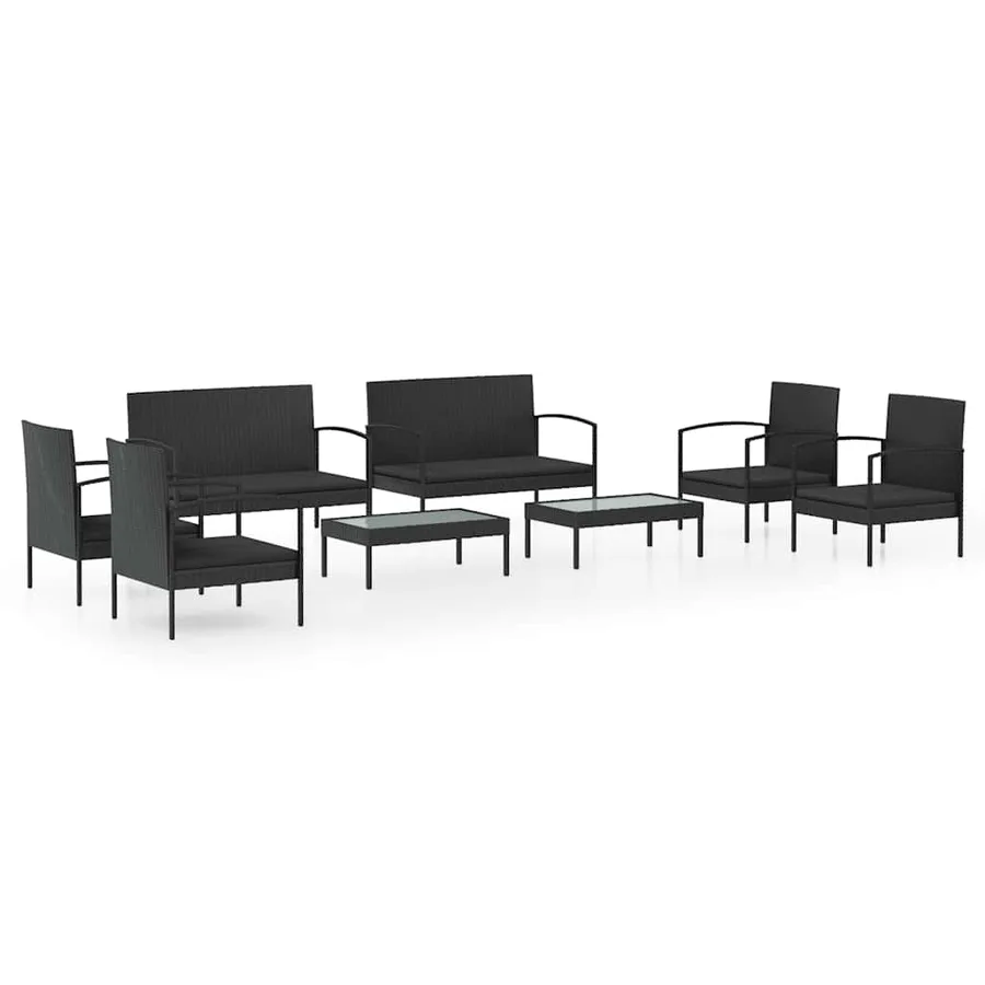 Salon de jardin 8 pcs avec coussins résine tressée noir - 2