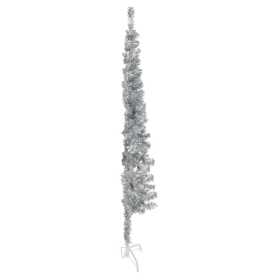 Demi sapin de Noël artificiel mince avec support Argenté 120 cm - 4