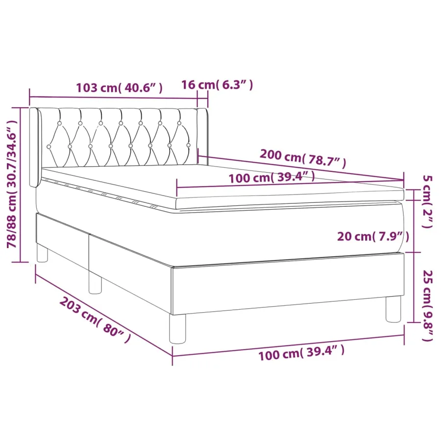 Sommier à lattes de lit avec matelas Bleu 100x200 cm Tissu - 7