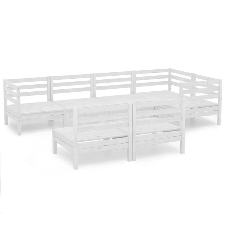 Salon de jardin 7 pcs Bois de pin massif Blanc - 2
