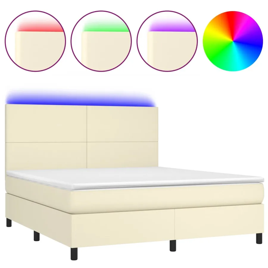 Sommier à lattes de lit avec matelas et LED Crème 180x200 cm - 2
