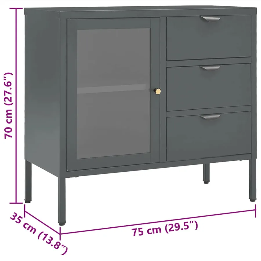 Buffet Anthracite 75x35x70 cm Acier et verre trempé - 11