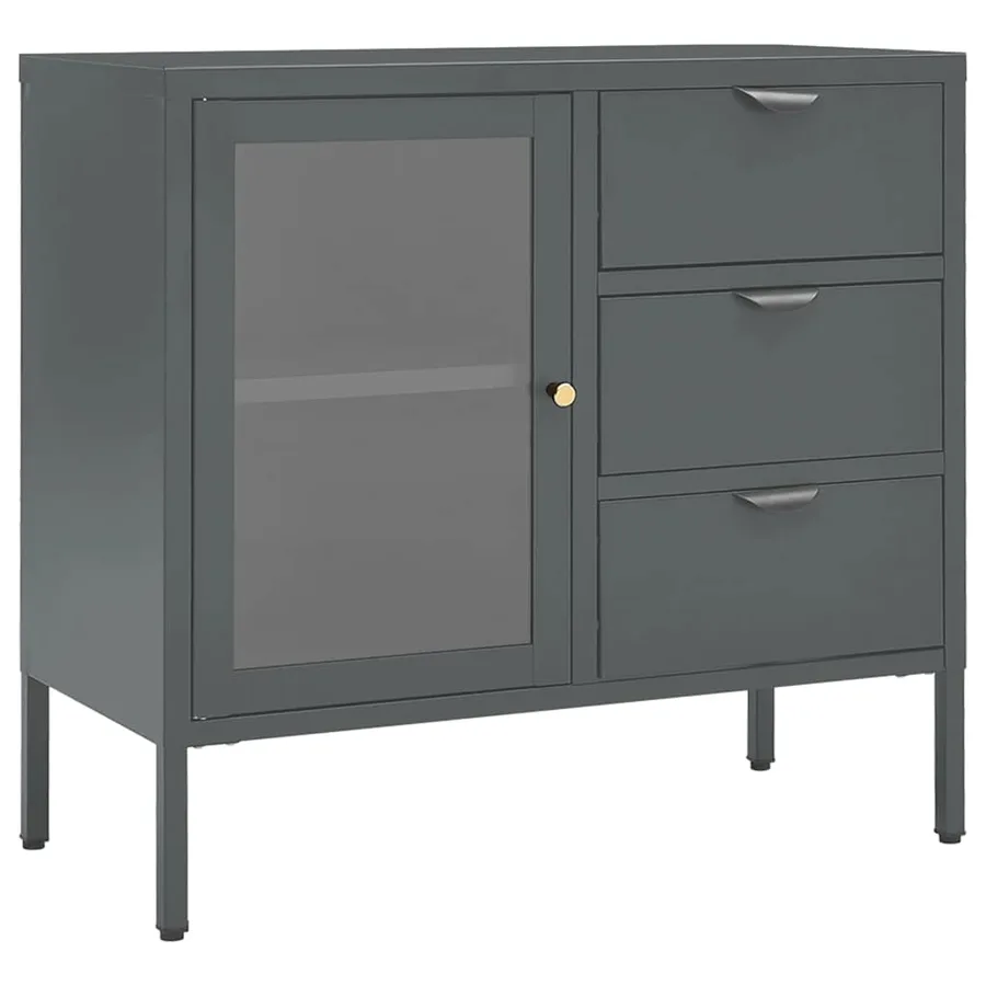 Buffet Anthracite 75x35x70 cm Acier et verre trempé - 2