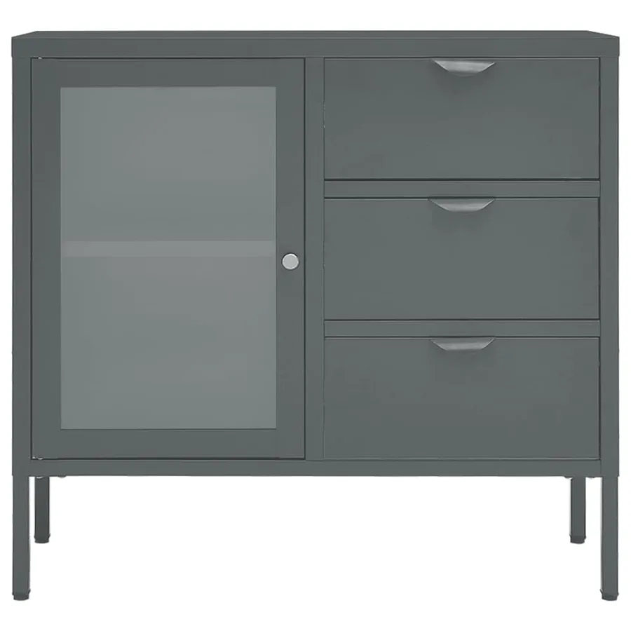 Buffet Anthracite 75x35x70 cm Acier et verre trempé - 3