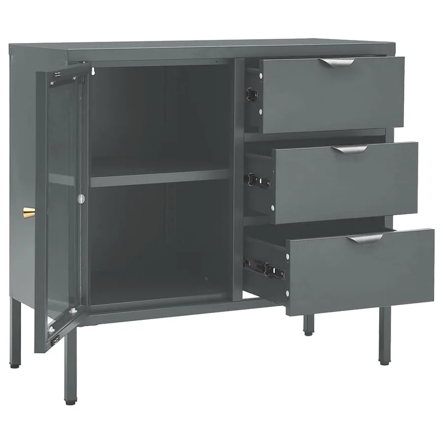 Buffet Anthracite 75x35x70 cm Acier et verre trempé - 6