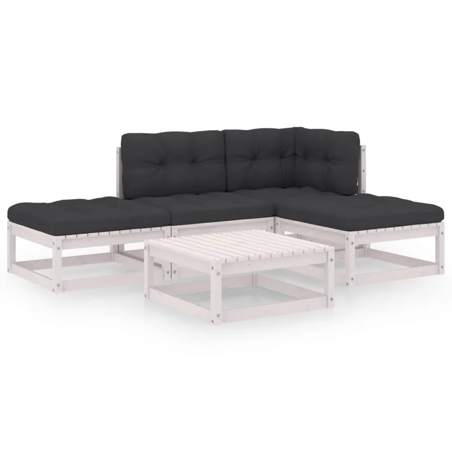 Salon de jardin 5 pcs avec coussins Bois de pin massif - 2