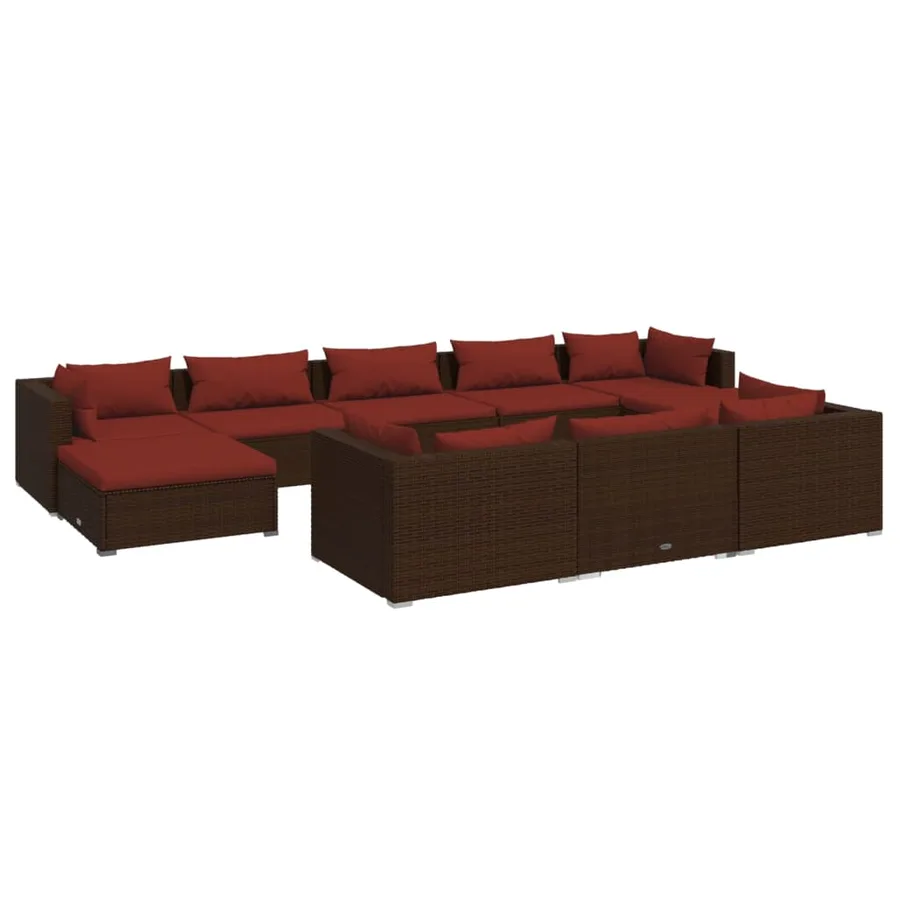 Salon de jardin 10 pcs avec coussins Marron Résine tressée - 2