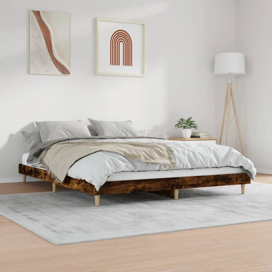 Cadre de lit sans matelas chêne fumé 140x200 cm bois ingénierie - 4