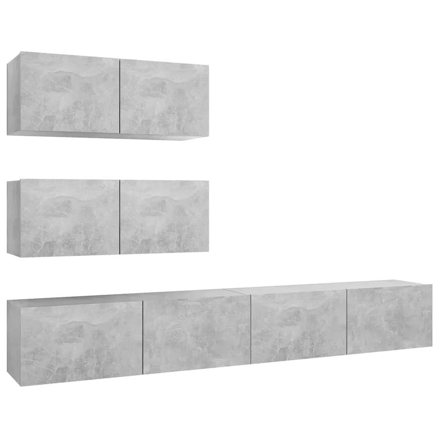 Ensemble de meubles TV 4 pcs Gris béton Bois d'ingénierie - 2