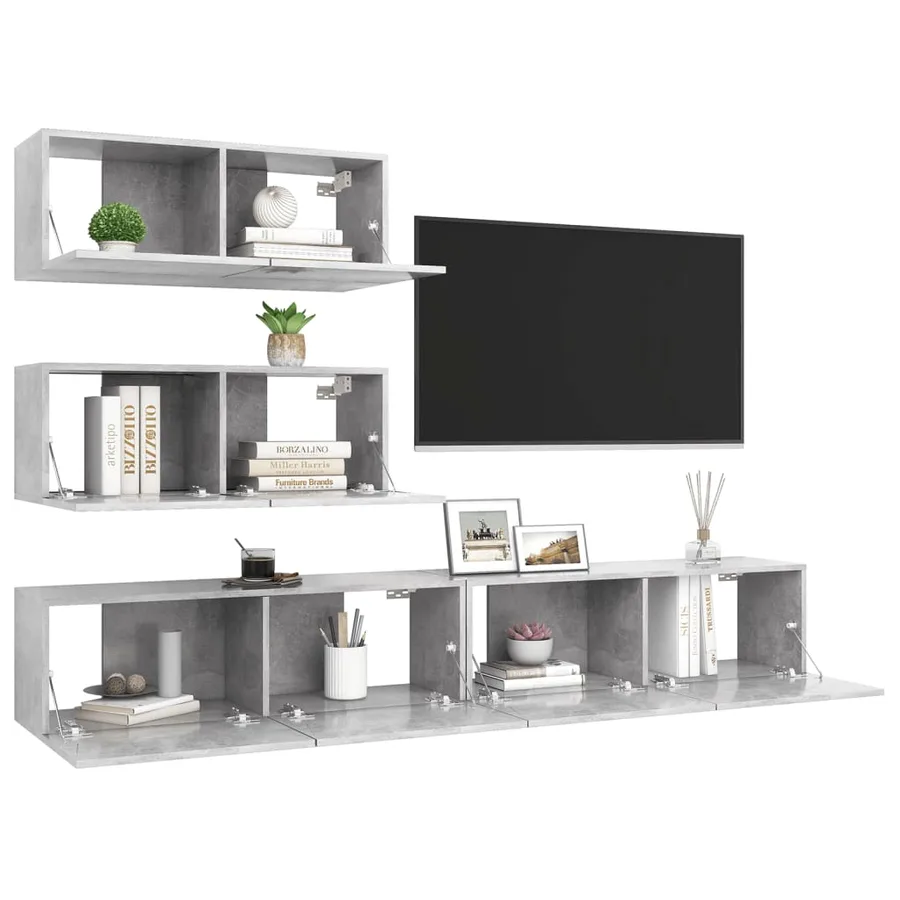 Ensemble de meubles TV 4 pcs Gris béton Bois d'ingénierie - 5