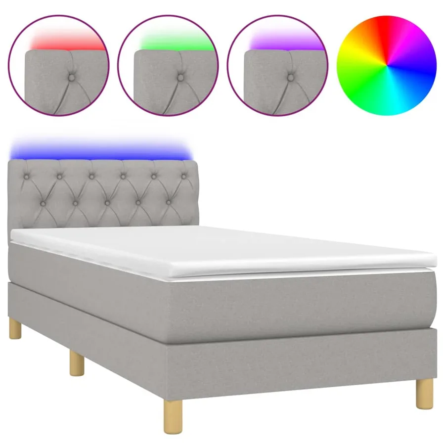 Sommier à lattes de lit avec matelas et LED Gris clair 80x200cm - 2