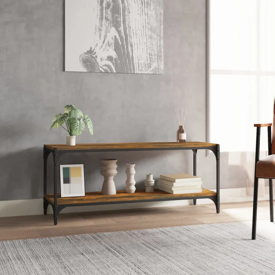 Meuble TV Chêne fumé 100x33x41 cm Bois d'ingénierie et acier - 3