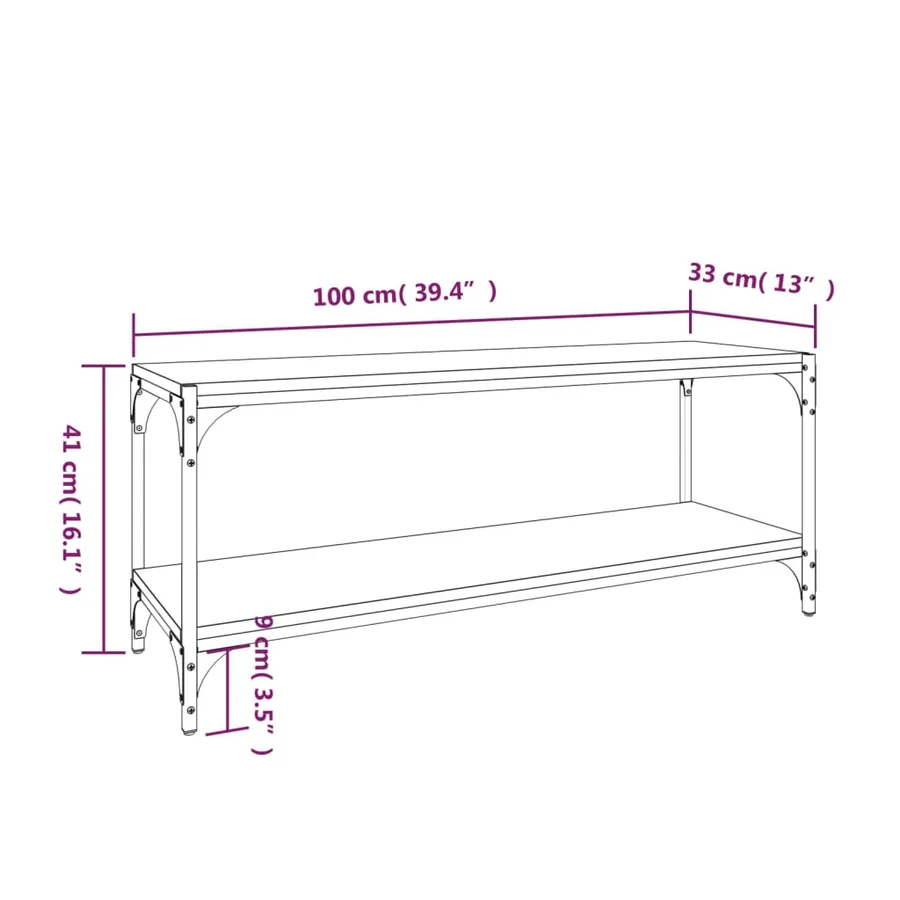 Meuble TV Chêne fumé 100x33x41 cm Bois d'ingénierie et acier - 9