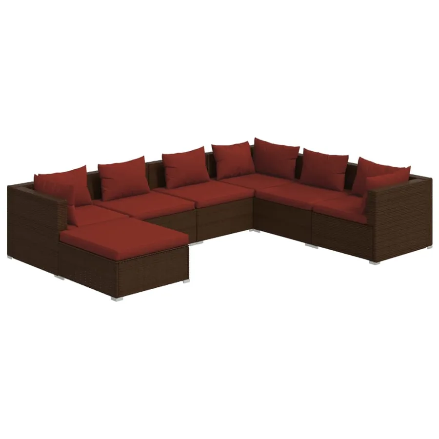 Salon de jardin 7 pcs avec coussins Résine tressée Marron - 2