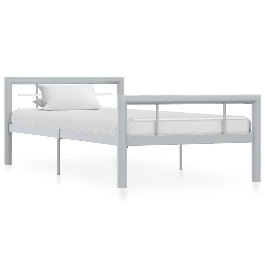 Cadre de lit sans matelas gris et blanc métal 90x200 cm