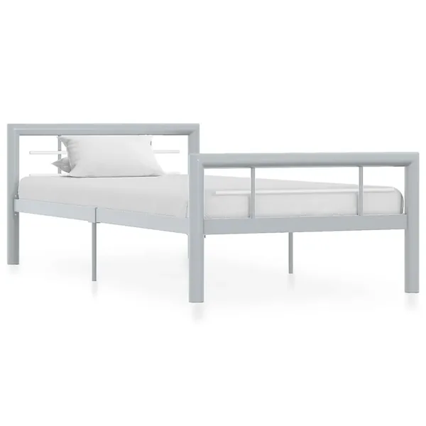 Cadre de lit sans matelas gris et blanc métal 90x200 cm