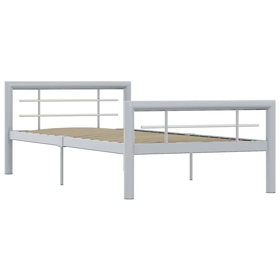 Cadre de lit sans matelas gris et blanc métal 90x200 cm - 2