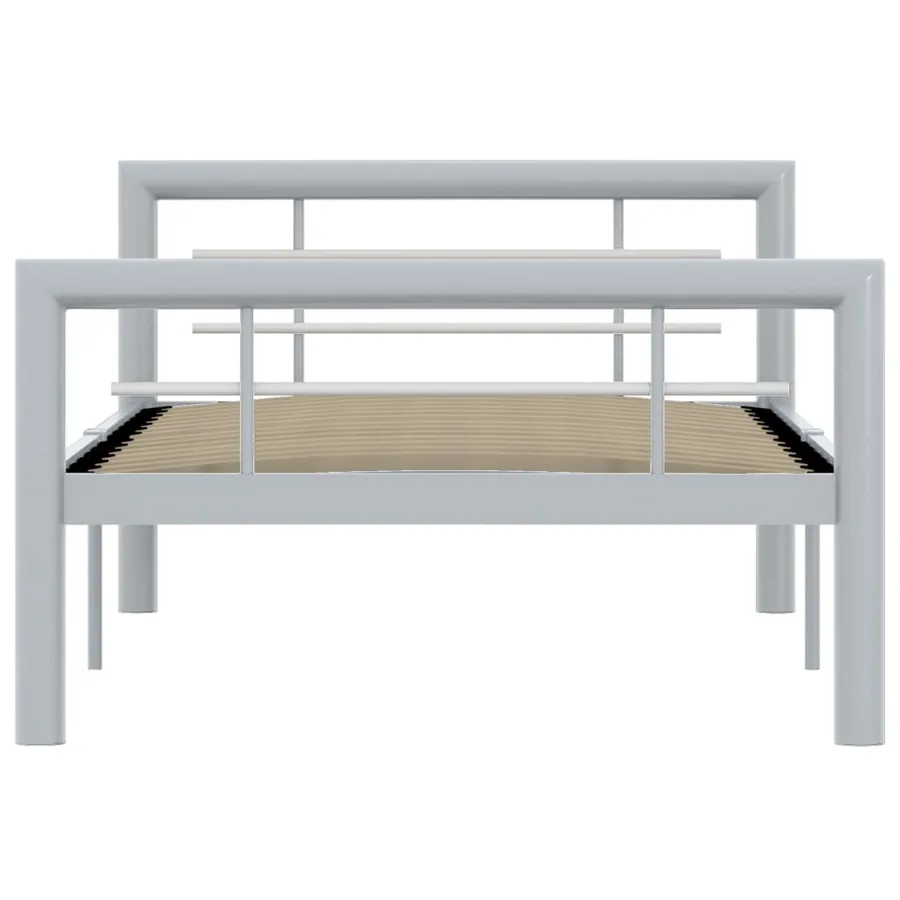 Cadre de lit sans matelas gris et blanc métal 90x200 cm - 3