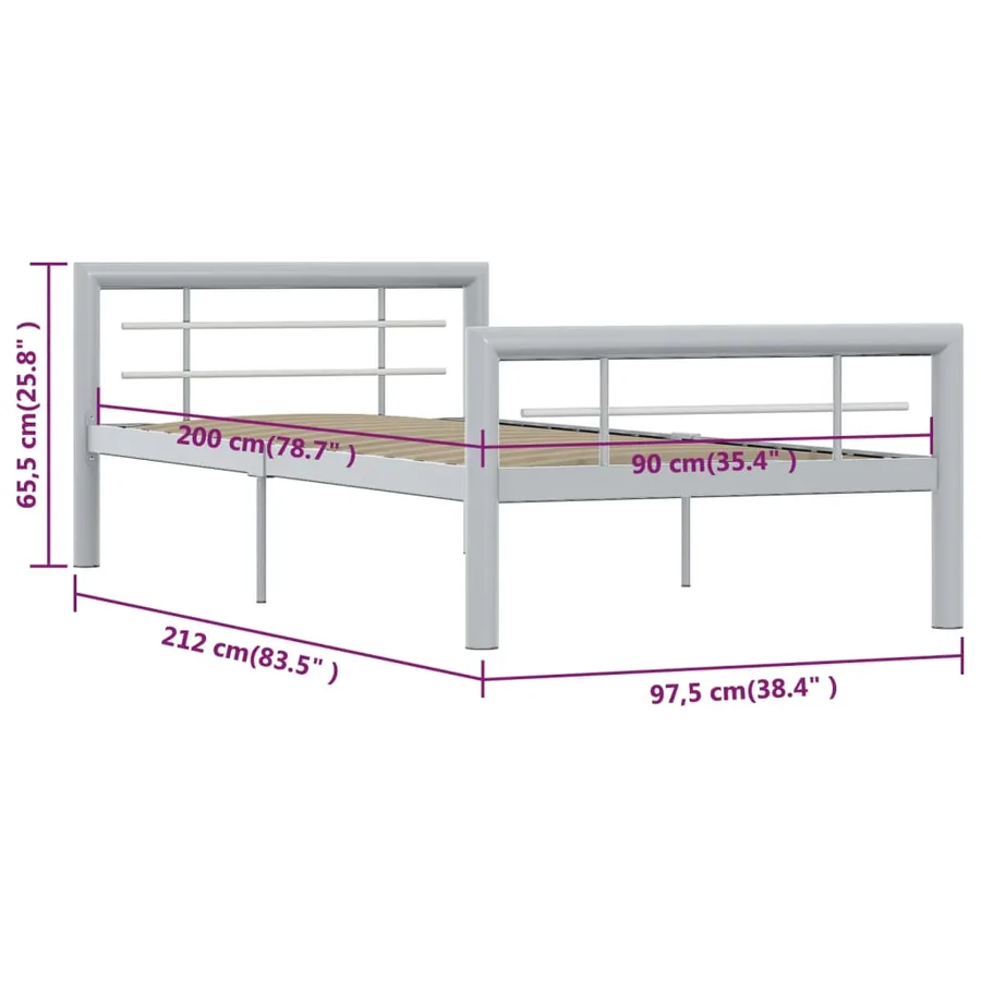 Cadre de lit sans matelas gris et blanc métal 90x200 cm - 6