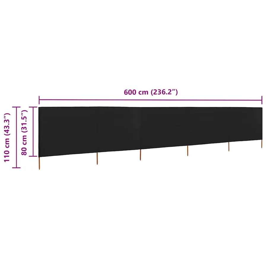 Paravent 5 panneaux Tissu 600 x 80 cm Noir - 6