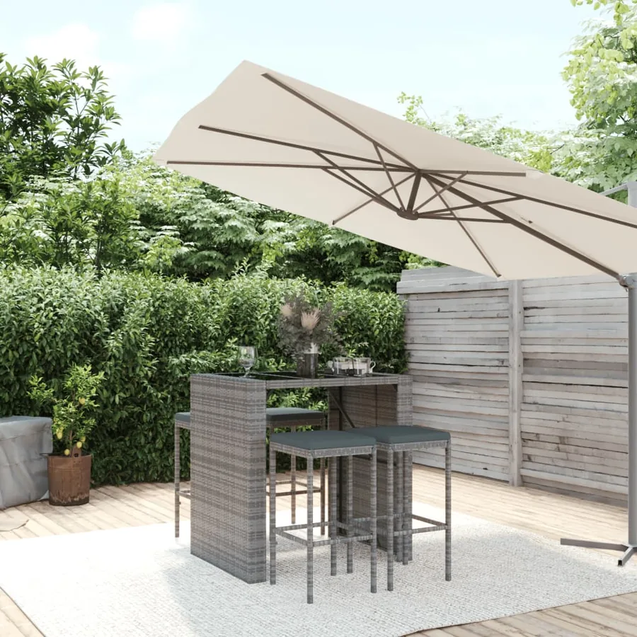 Ensemble de bar de jardin 5 pcs avec coussins gris poly rotin