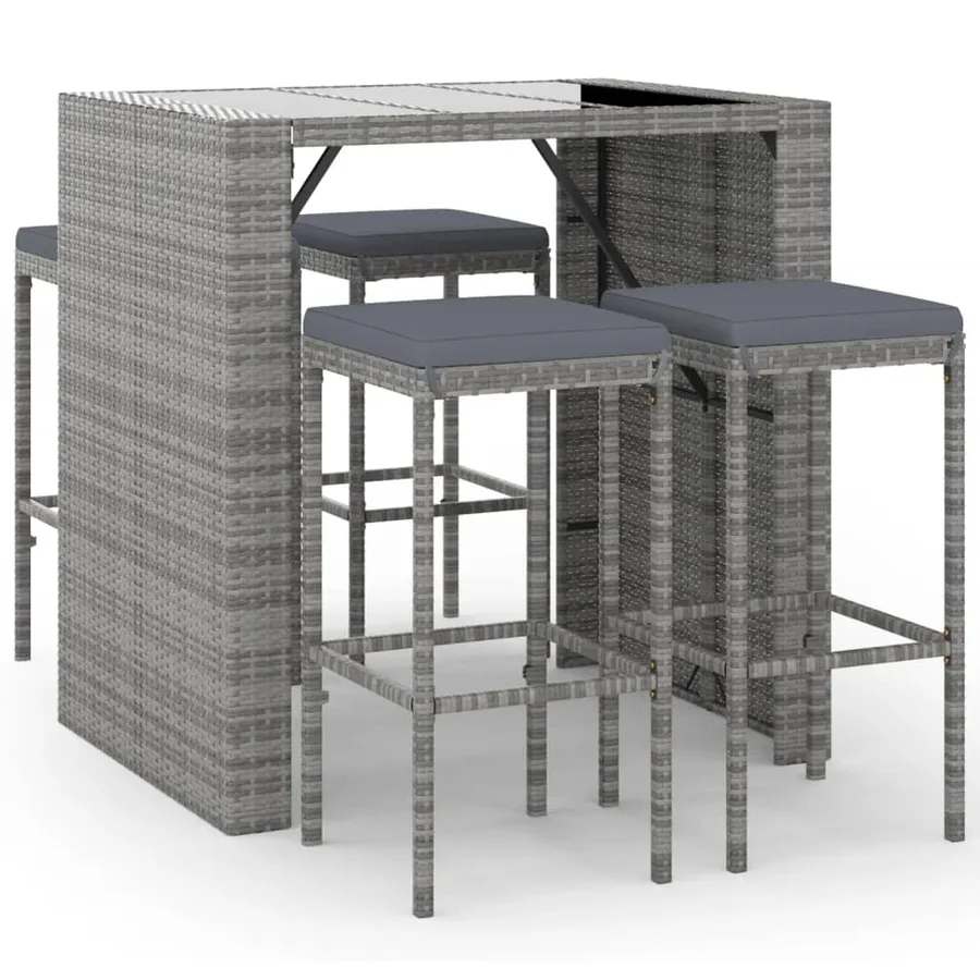 Ensemble de bar de jardin 5 pcs avec coussins gris poly rotin - 2