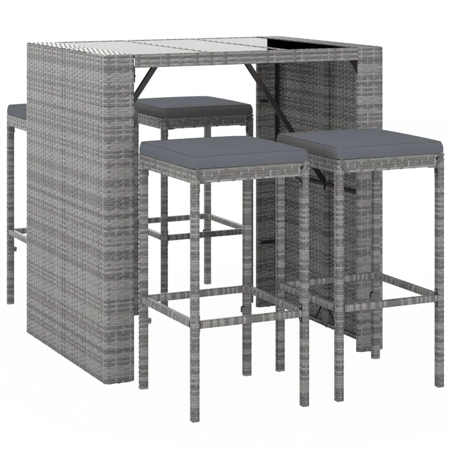 Ensemble de bar de jardin 5 pcs avec coussins gris poly rotin - 3