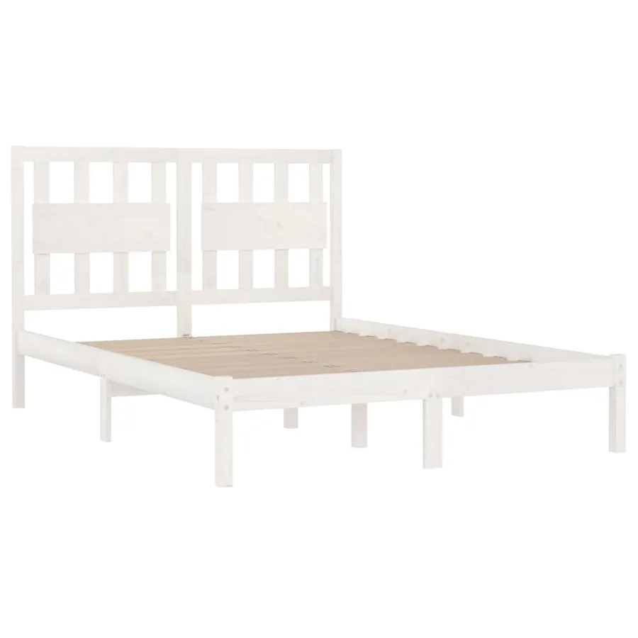 Cadre de lit sans matelas blanc bois massif - 4