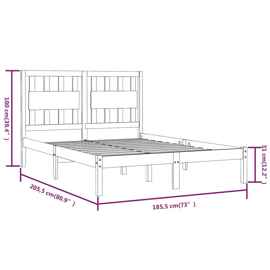 Cadre de lit sans matelas blanc bois massif - 6