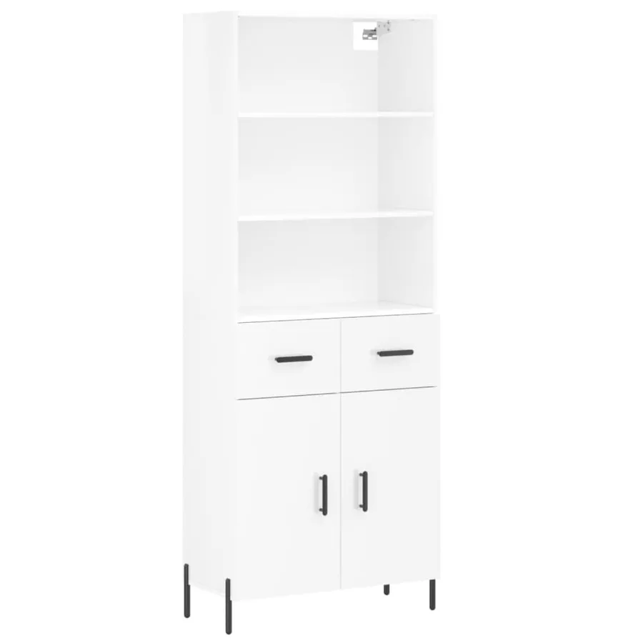 Buffet haut Blanc brillant 69,5x34x180 cm Bois d'ingénierie - 2