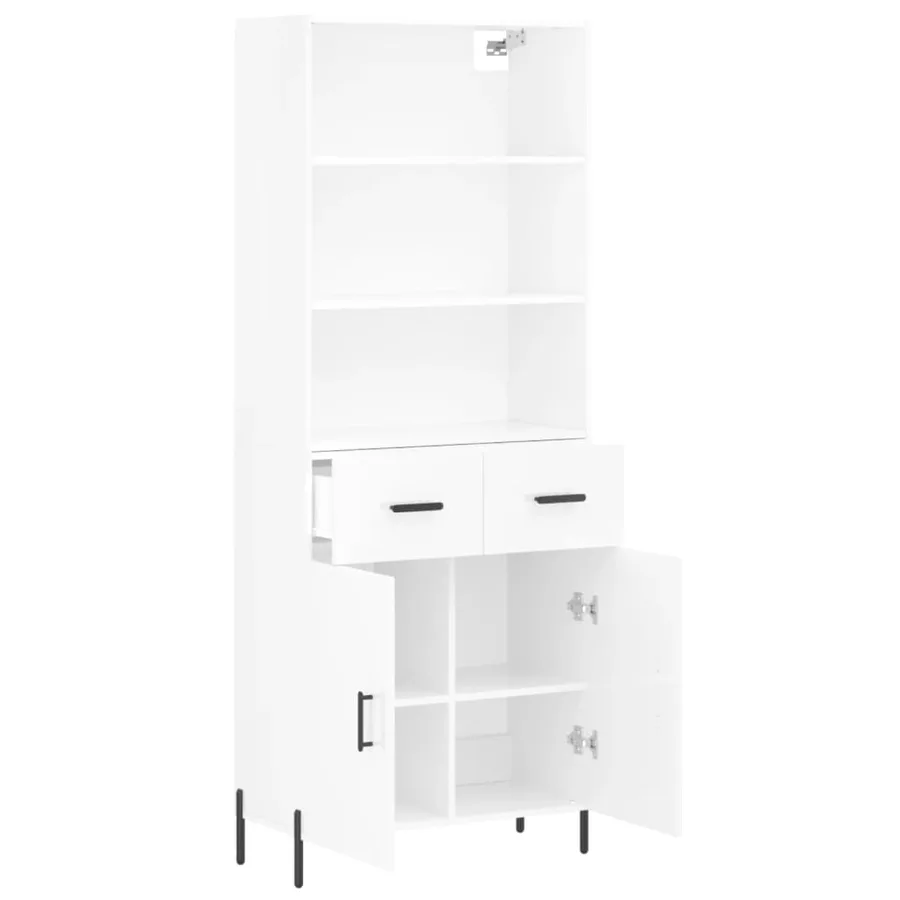 Buffet haut Blanc brillant 69,5x34x180 cm Bois d'ingénierie - 4