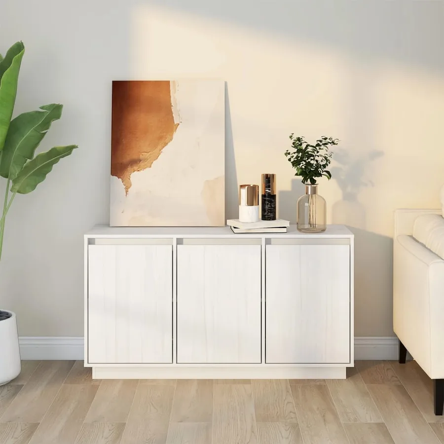 Buffet Blanc 111x34x60 cm Bois massif de pin - 7
