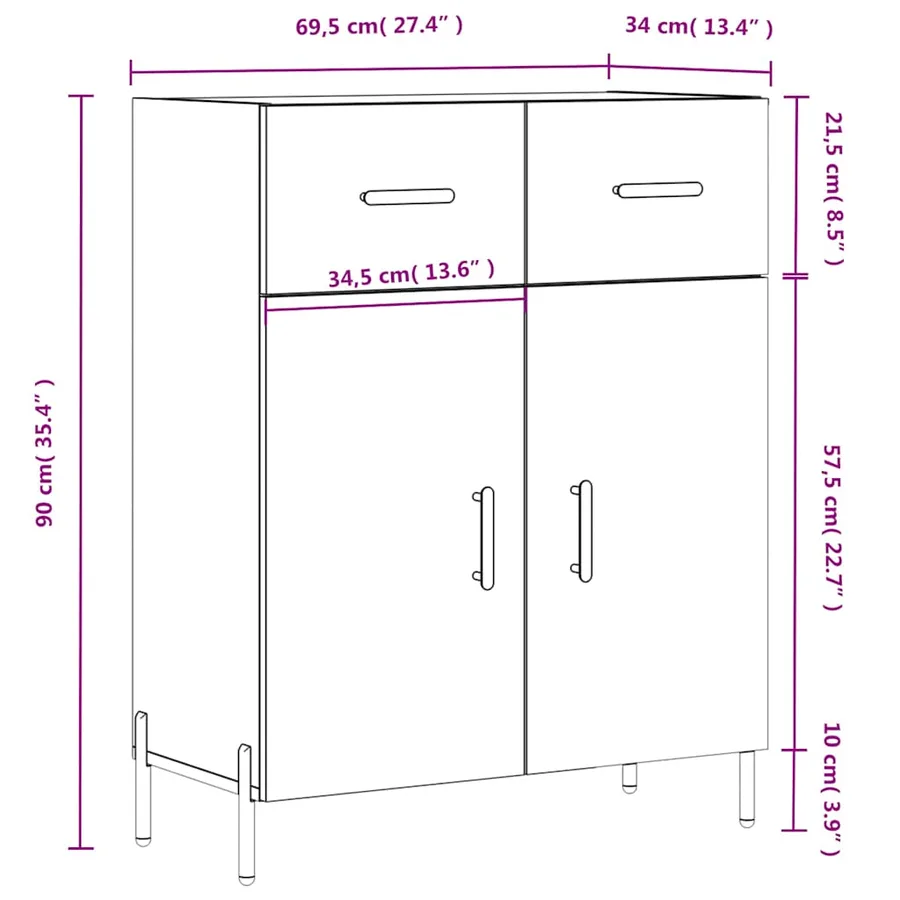 Buffet Blanc brillant 69,5x34x90 cm Bois d'ingénierie - 13