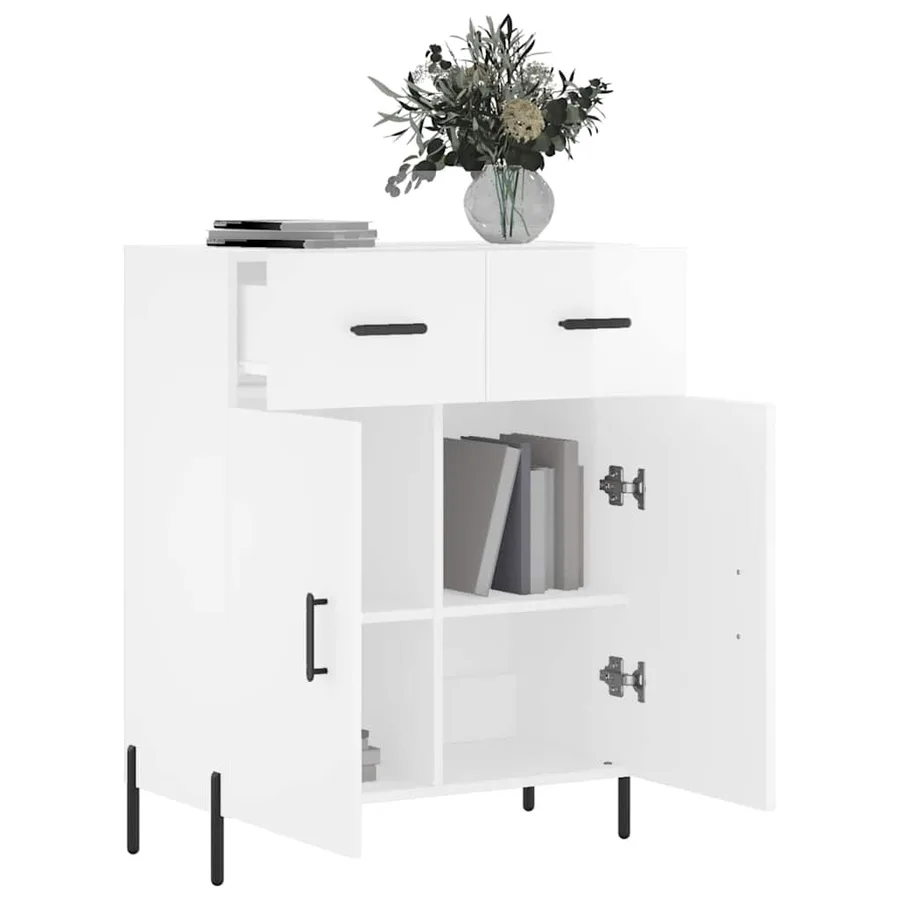 Buffet Blanc brillant 69,5x34x90 cm Bois d'ingénierie - 4