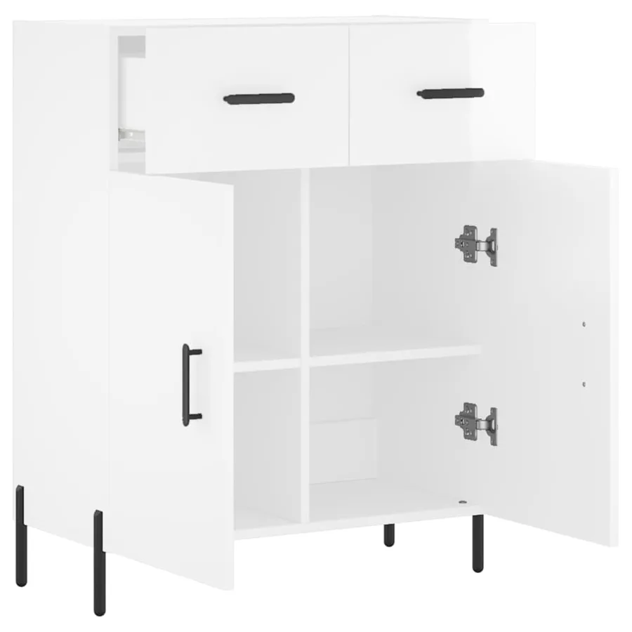 Buffet Blanc brillant 69,5x34x90 cm Bois d'ingénierie - 5