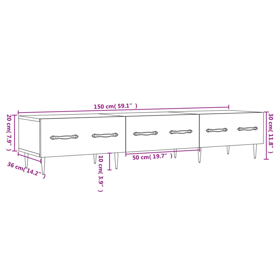 Meuble TV gris béton 150x36x30 cm bois d'ingénierie - 12