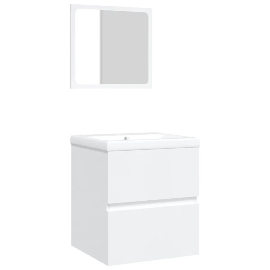 Armoire lavabo de salle de bain avec bassin et miroir Blanc - 2