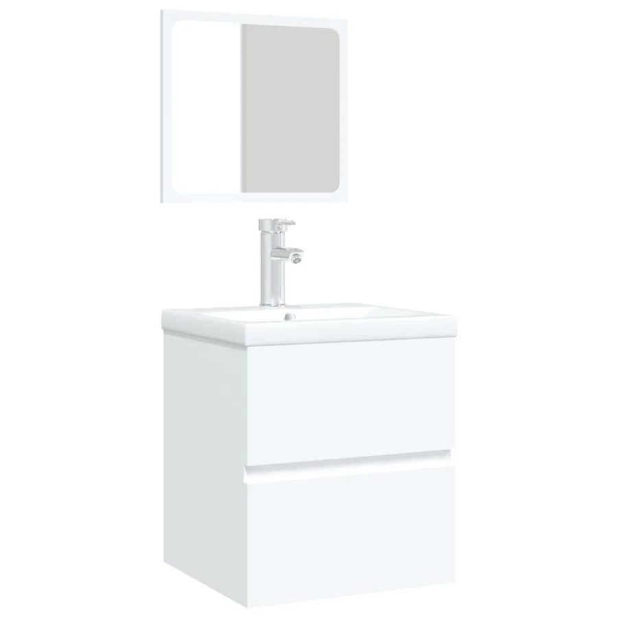 Armoire lavabo de salle de bain avec bassin et miroir Blanc - 3