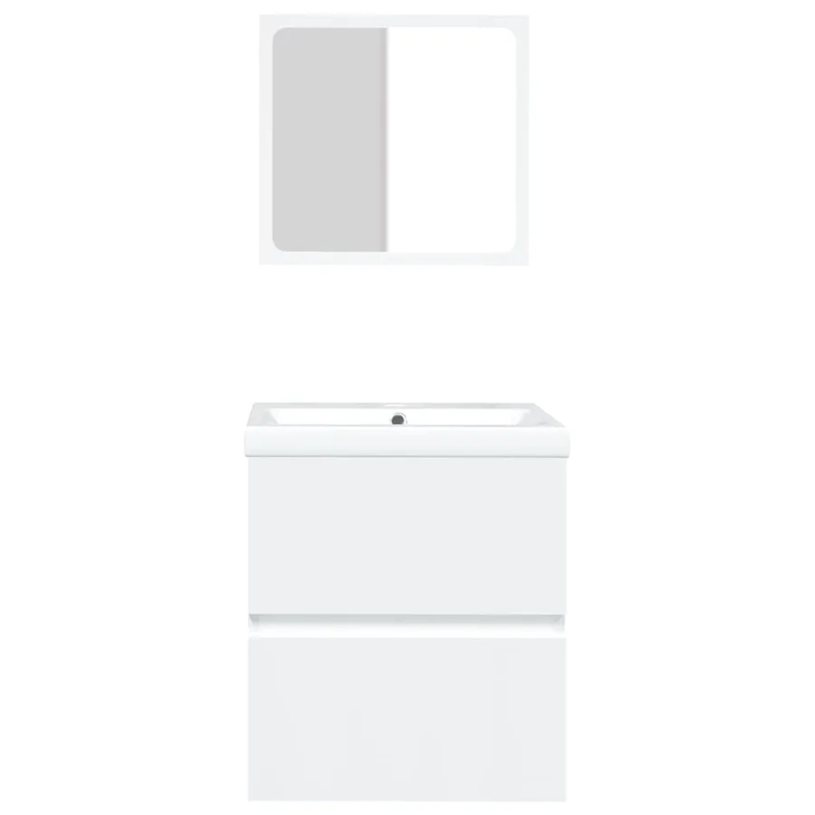 Armoire lavabo de salle de bain avec bassin et miroir Blanc - 4